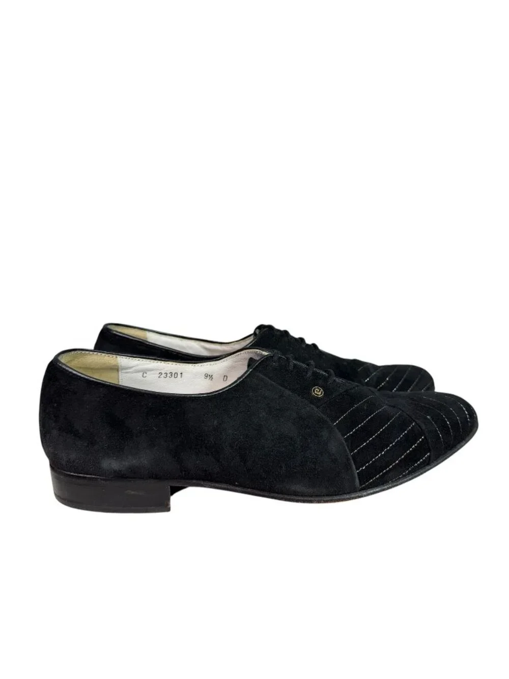 Pierre Cardin Men's Vintage Black Suede Oxfords w/ Silver Stitching Size US 10